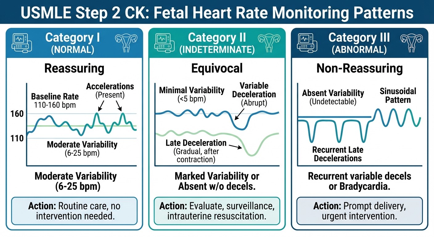 USMLE Step 2 CK fetal heart rate monitoring categories