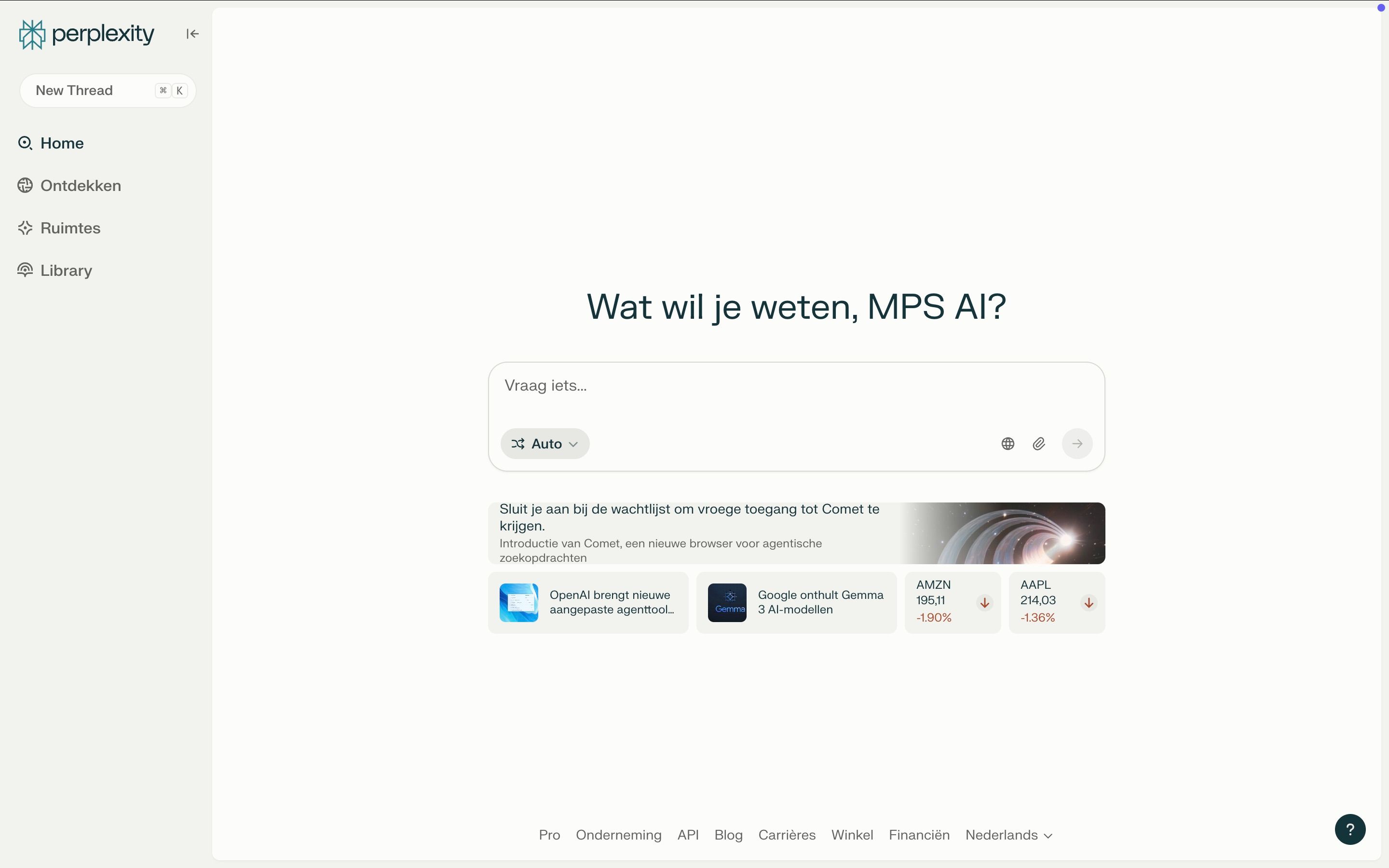 Screenshot van de Pelrplexity website