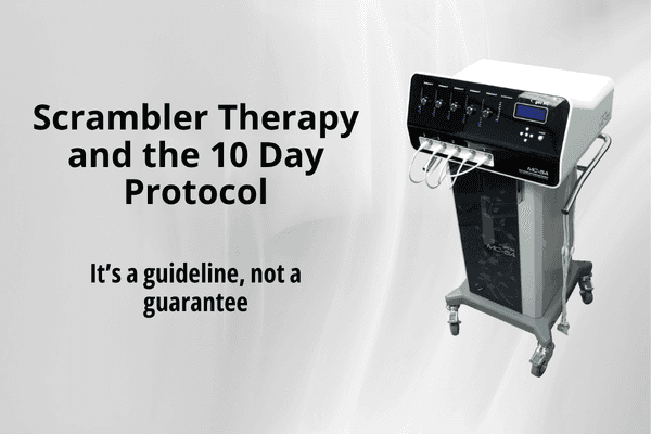 Image of a scrambler therapy device and words describing the blog