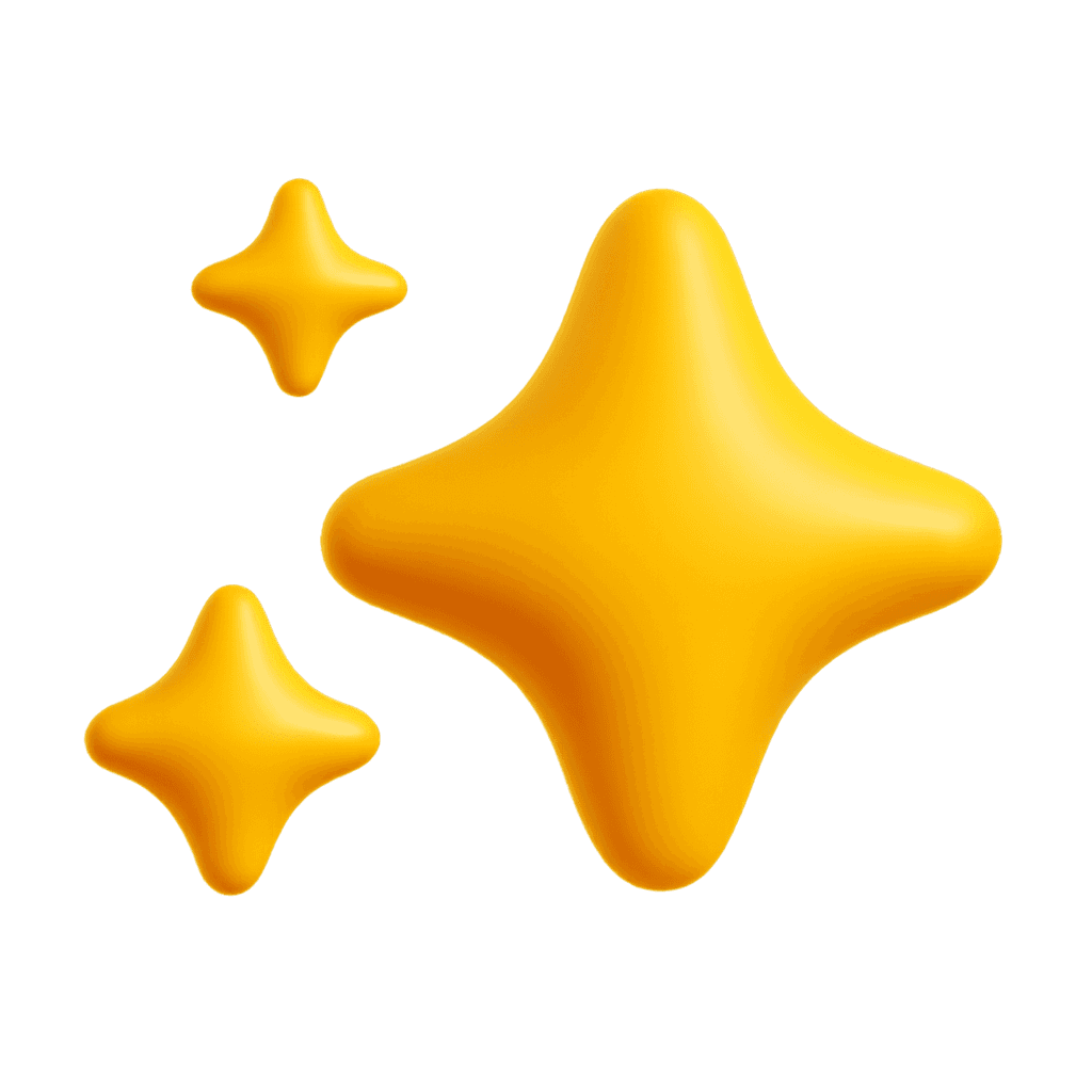 Three yellow sparkles of varying sizes on a simple gray background.