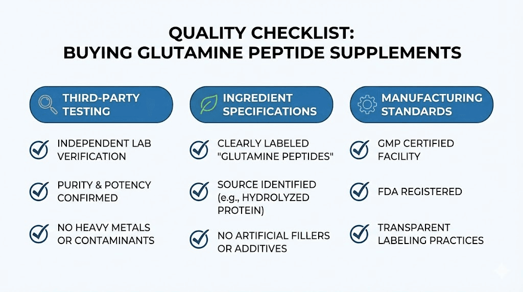 Glutamine peptides supplement quality checklist