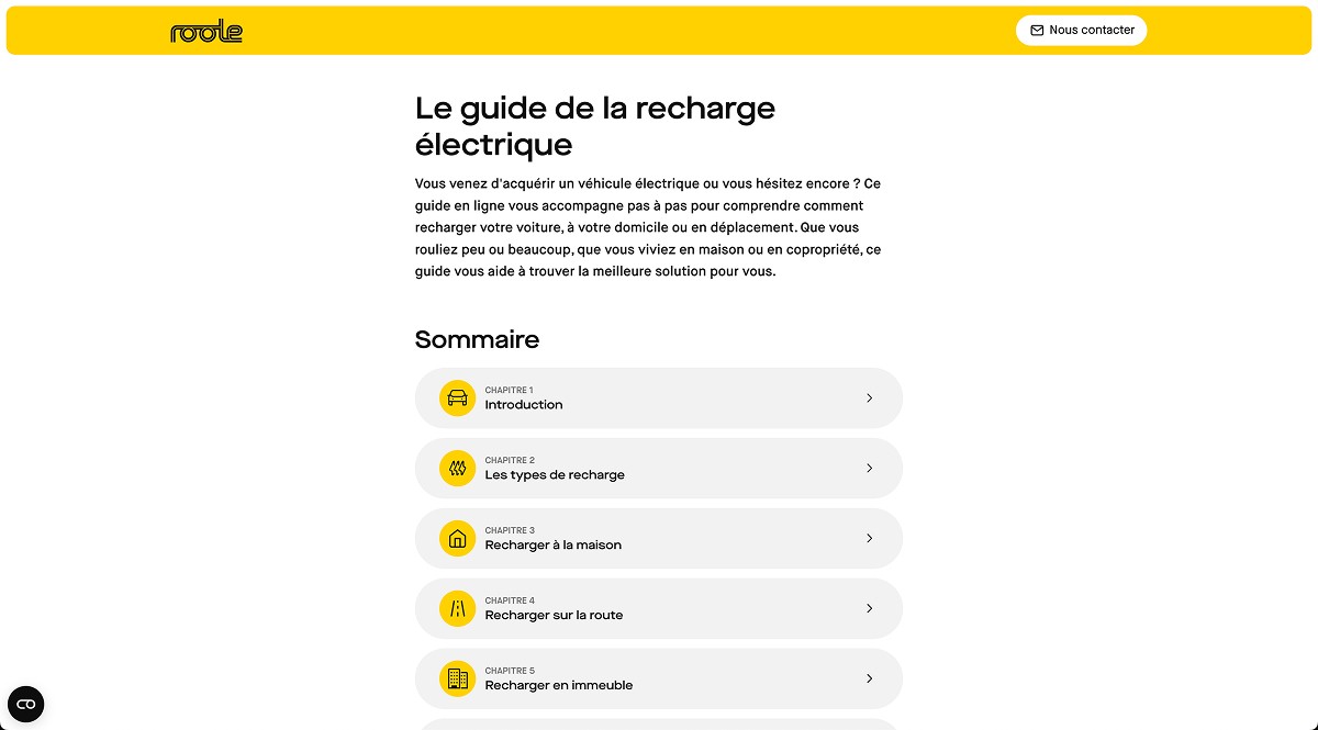Page sommaire du site guide de la recharge