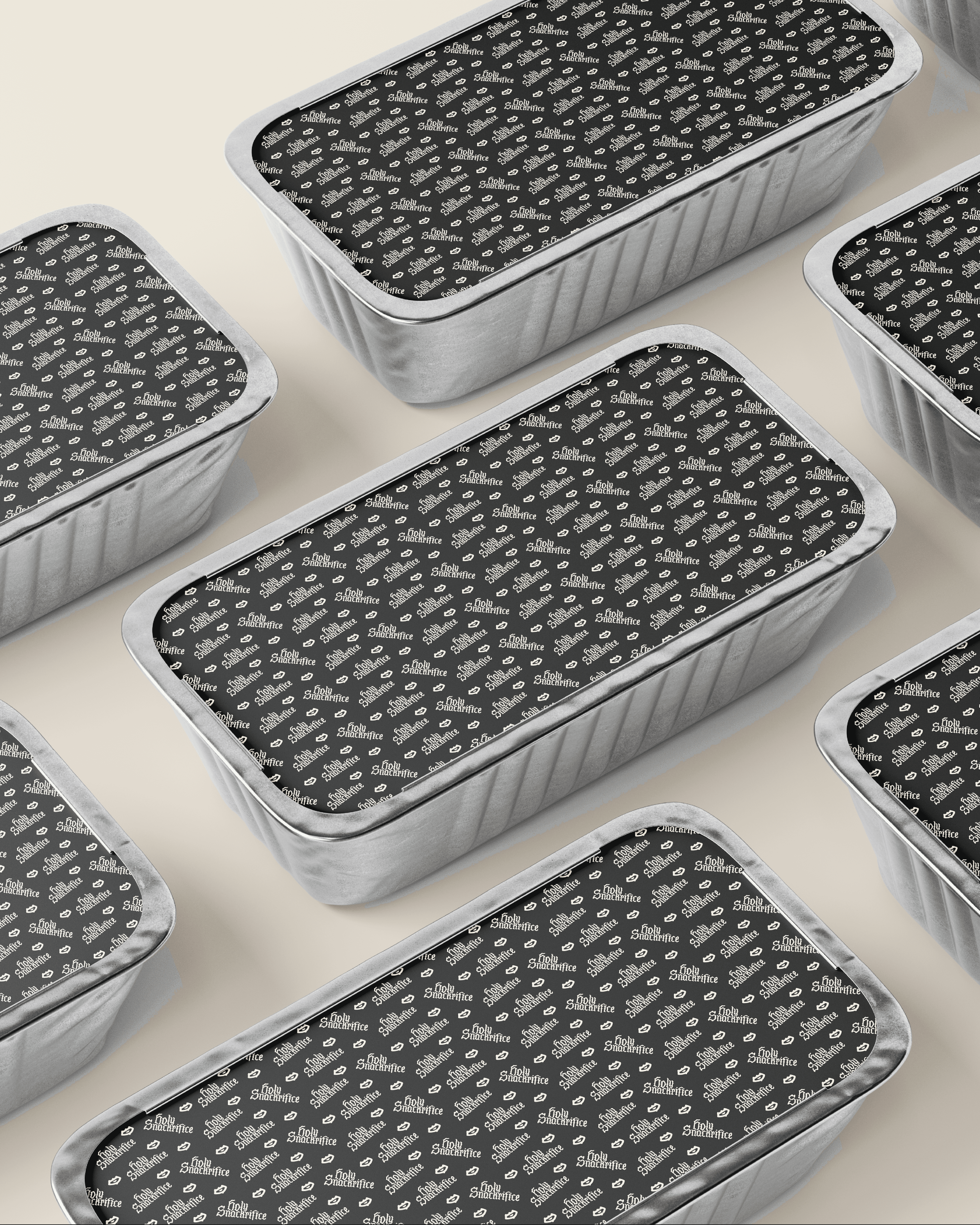 Foil box illustrating the packaging design for select snacks.