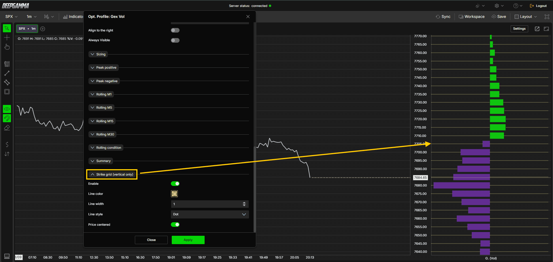 Option Profile - DeepGamma Web. Strike grid (vertical only) screenshot 12.