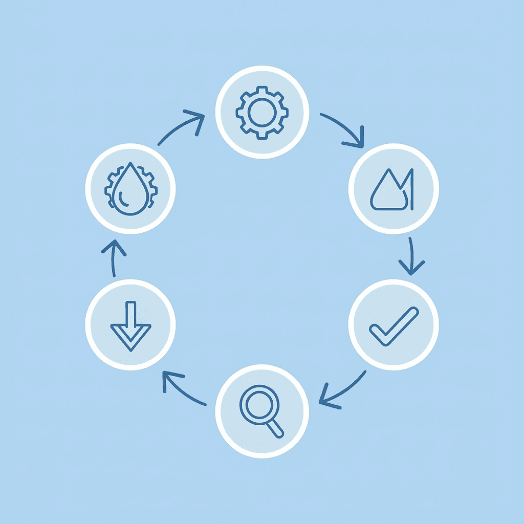 Circular diagram showing repeated wash cycles (50-75 cycles) leading to fabric deterioration