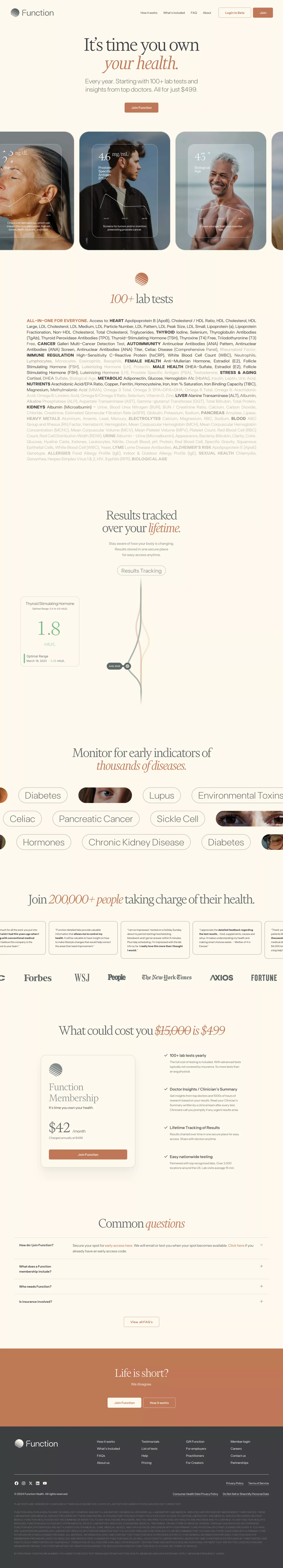 Function Health landing page screenshot showcasing Medical and Tech design