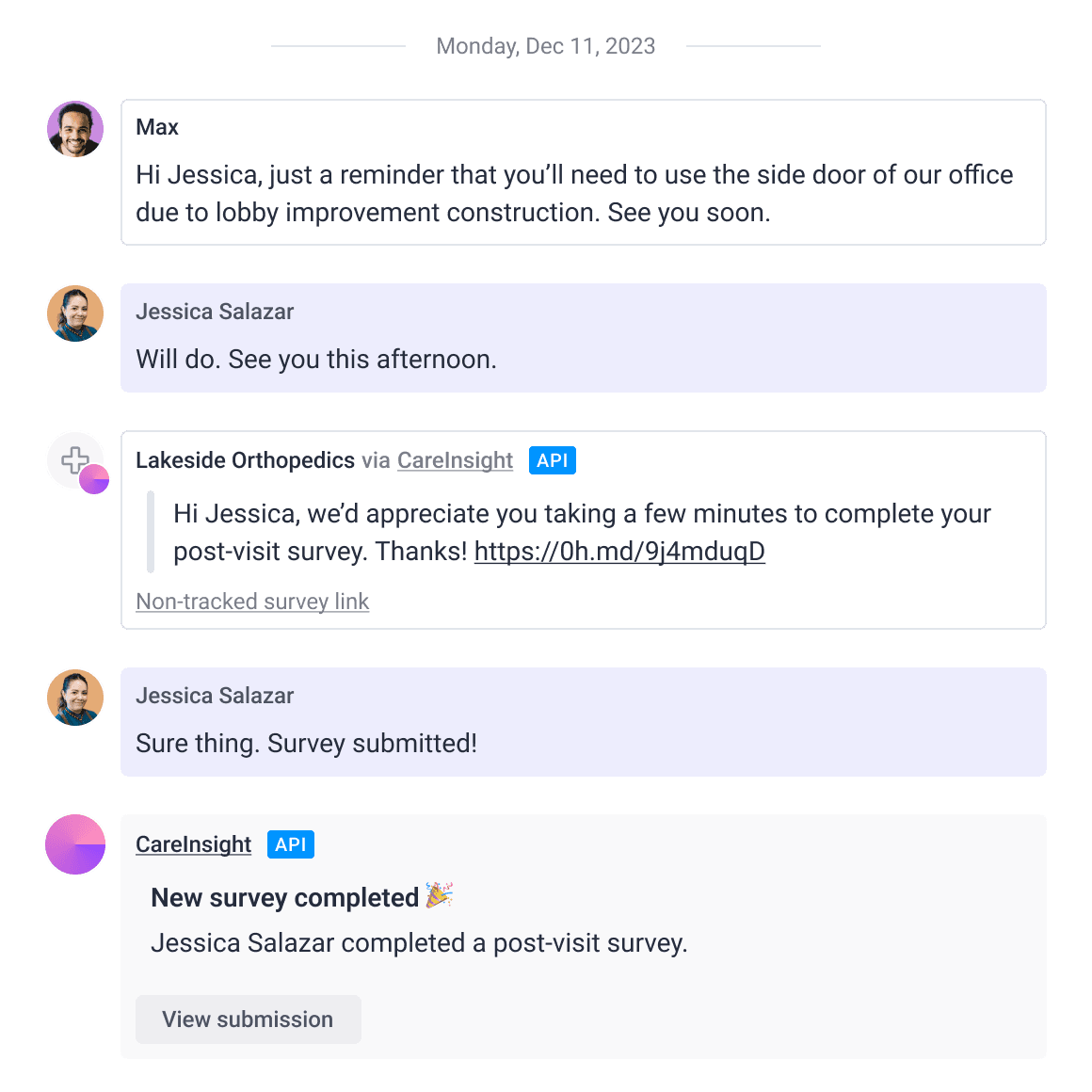 API built in messaging
