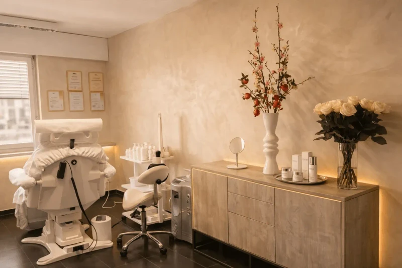Eleganter Behandlungsraum mit Blumendekoration – Gabriella's Beauty Salon Ebikon