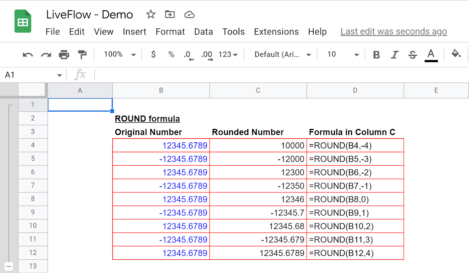 round numbers in Google Sheets