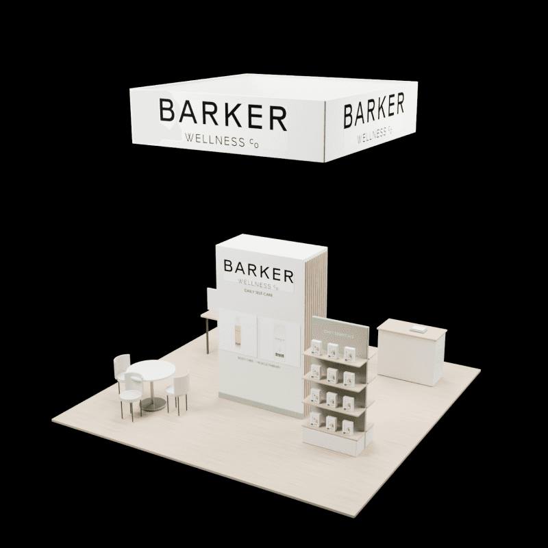 20x20 retail showcase booth for wellness products, lead capture, and buyer conversations