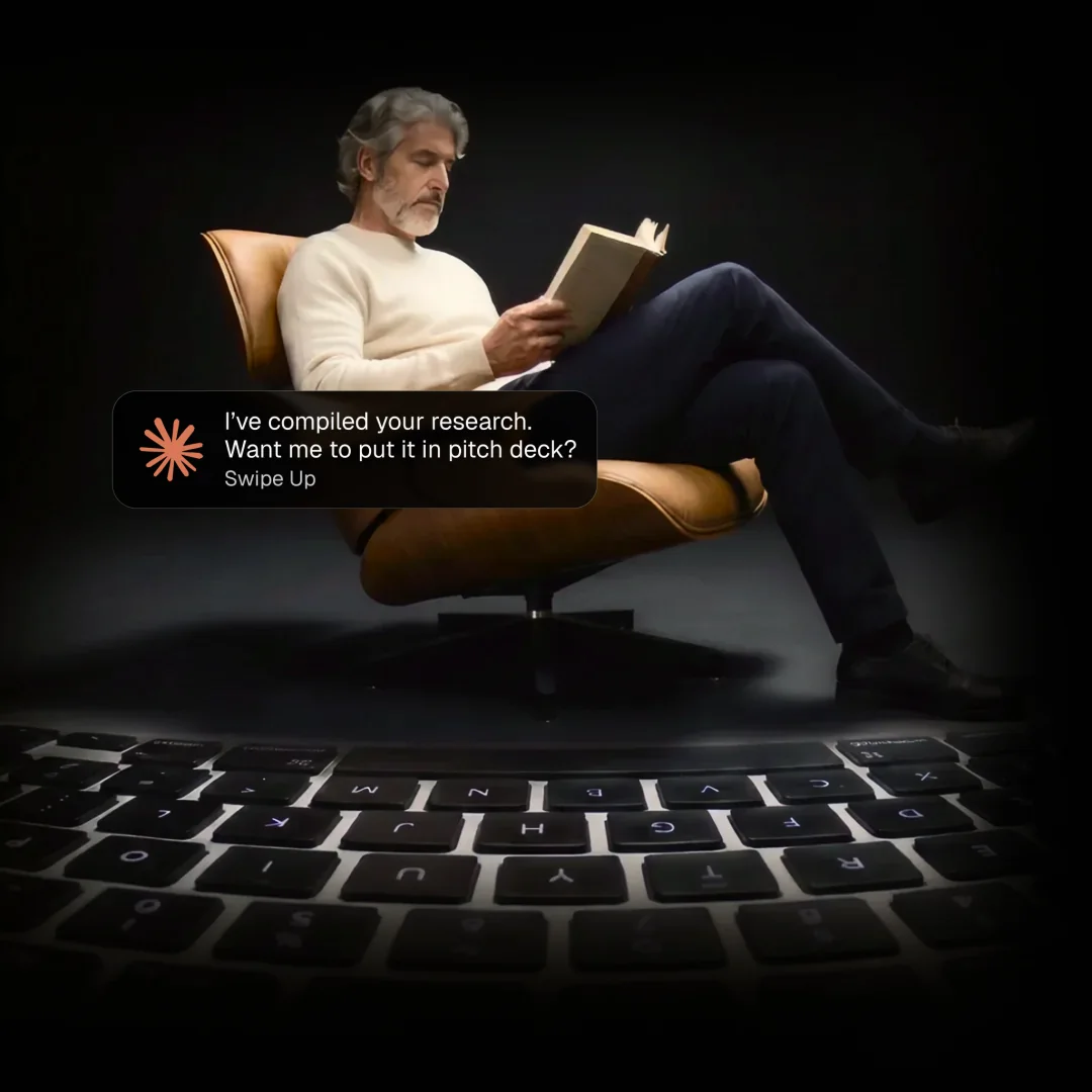 Reading in a chair with an agent research notification