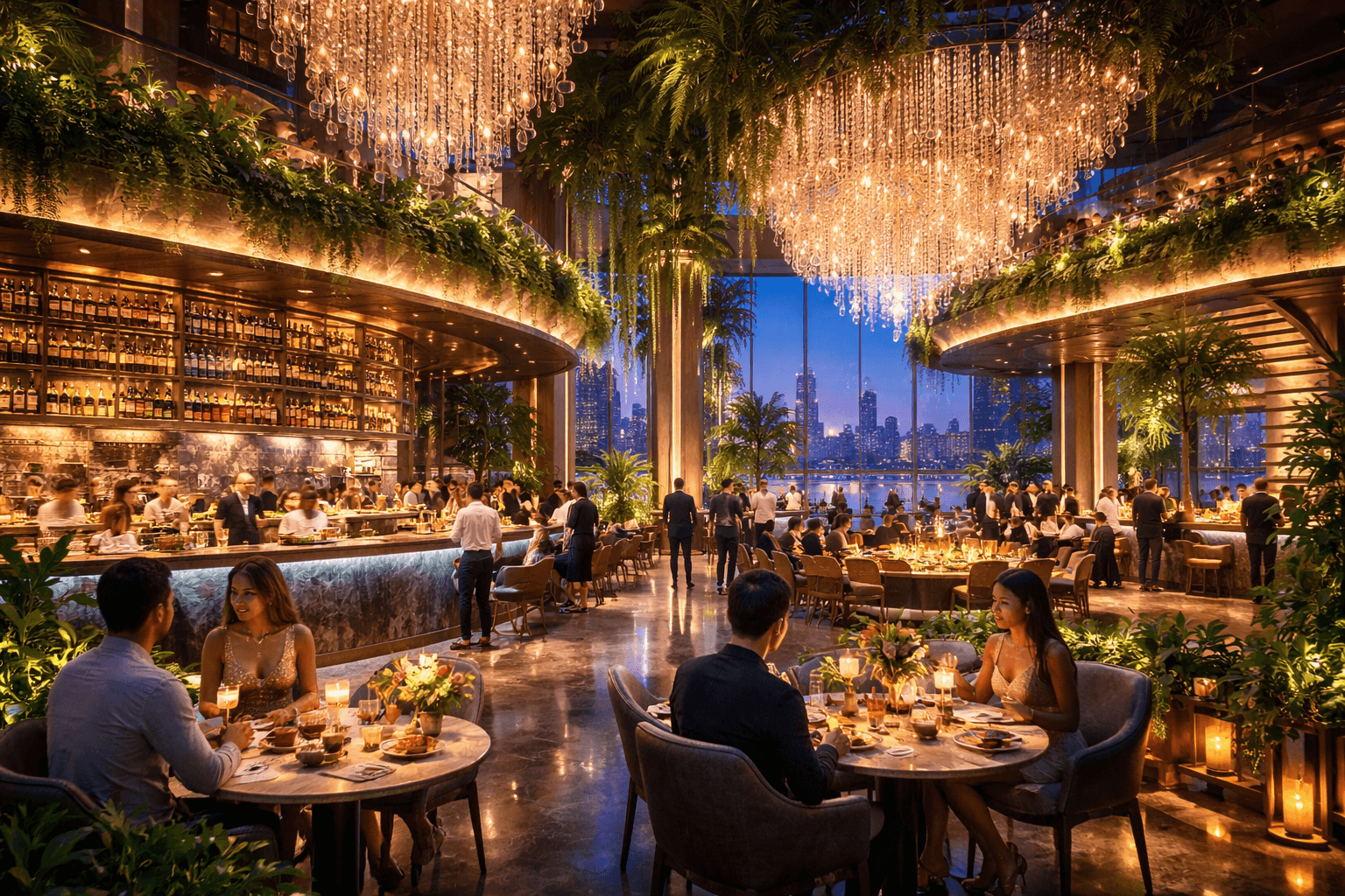 Abstract metallic liquid texture for high-end dining and retail hub in Sector 76