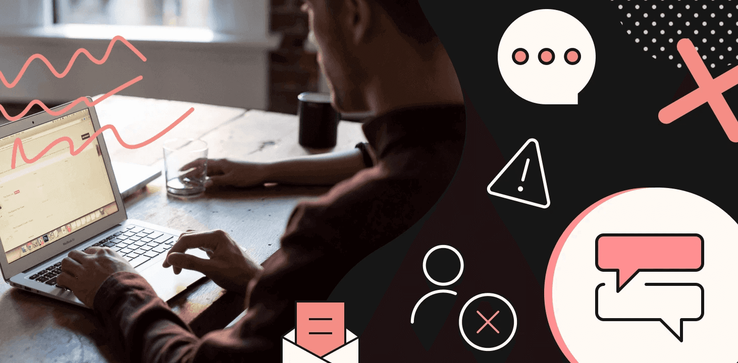  Man typing on laptop with icons - Kustomer Vs Zendesk