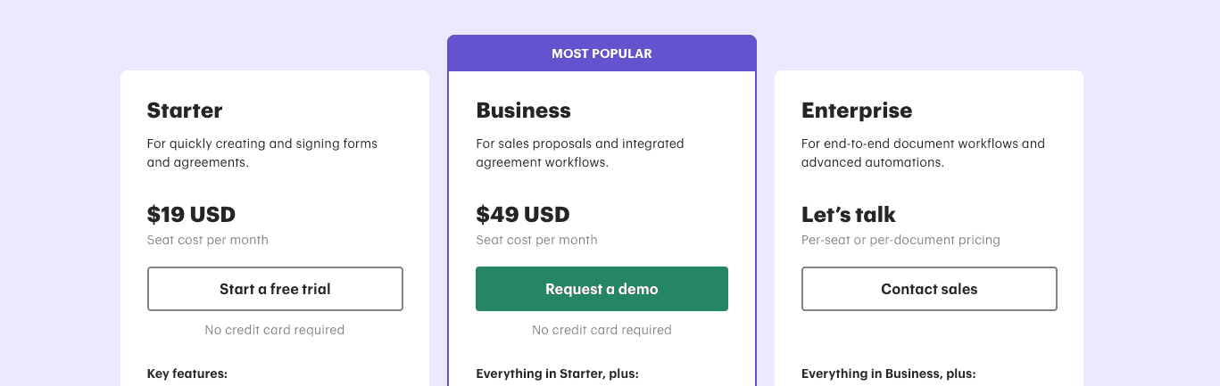 Pandadoc's pricing plans