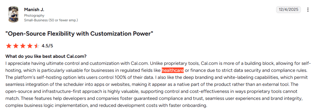 Cal.com review by Manish J
