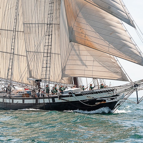 Official Tall Ship of the State and fleet vessel at the Maritime Museum sails San Diego waters.