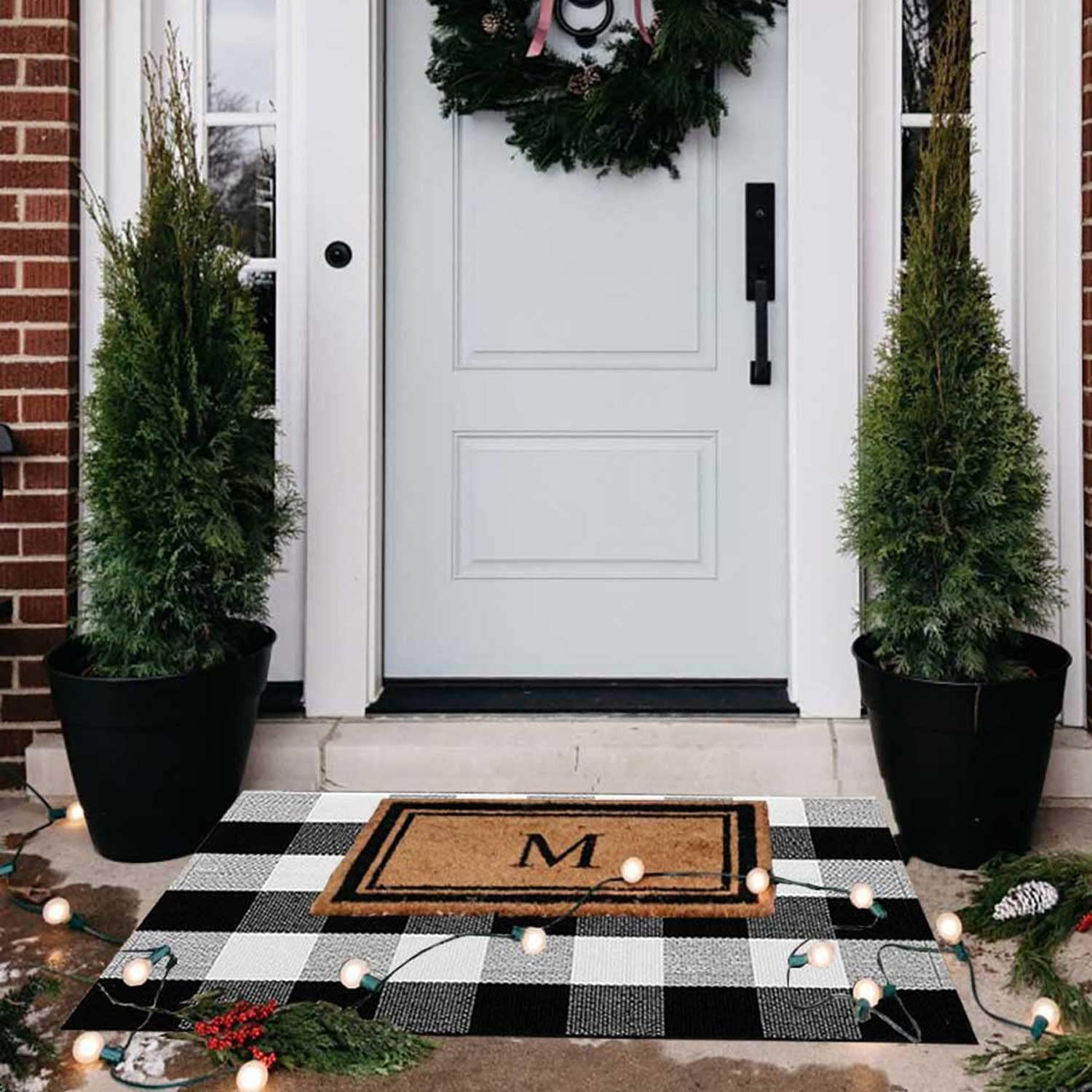 Black and white checkered runner rug enhances the room with its unique design.