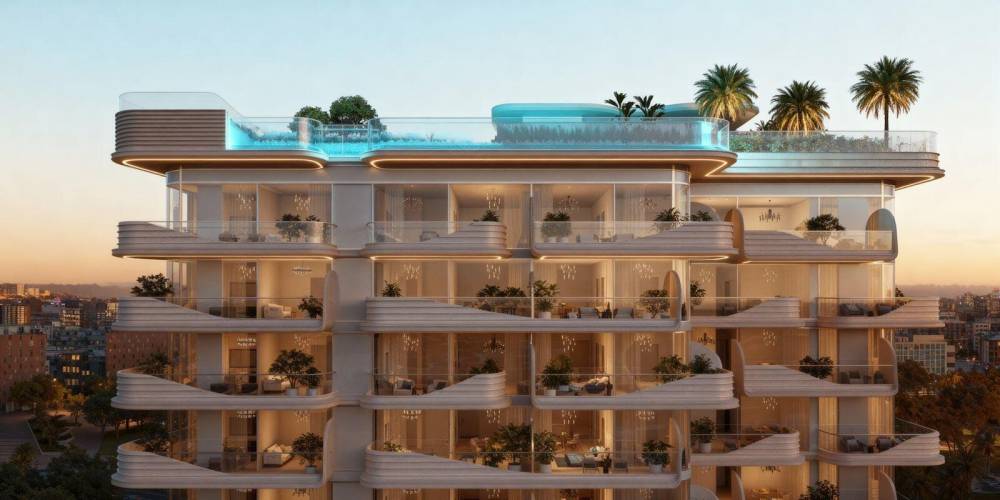 Modern apartment building named Cybele by Wadan, showcasing contemporary architectural design.
