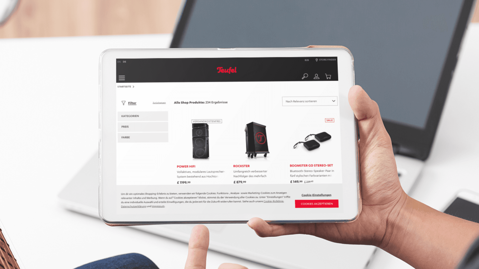 The Tuefel website on tablet