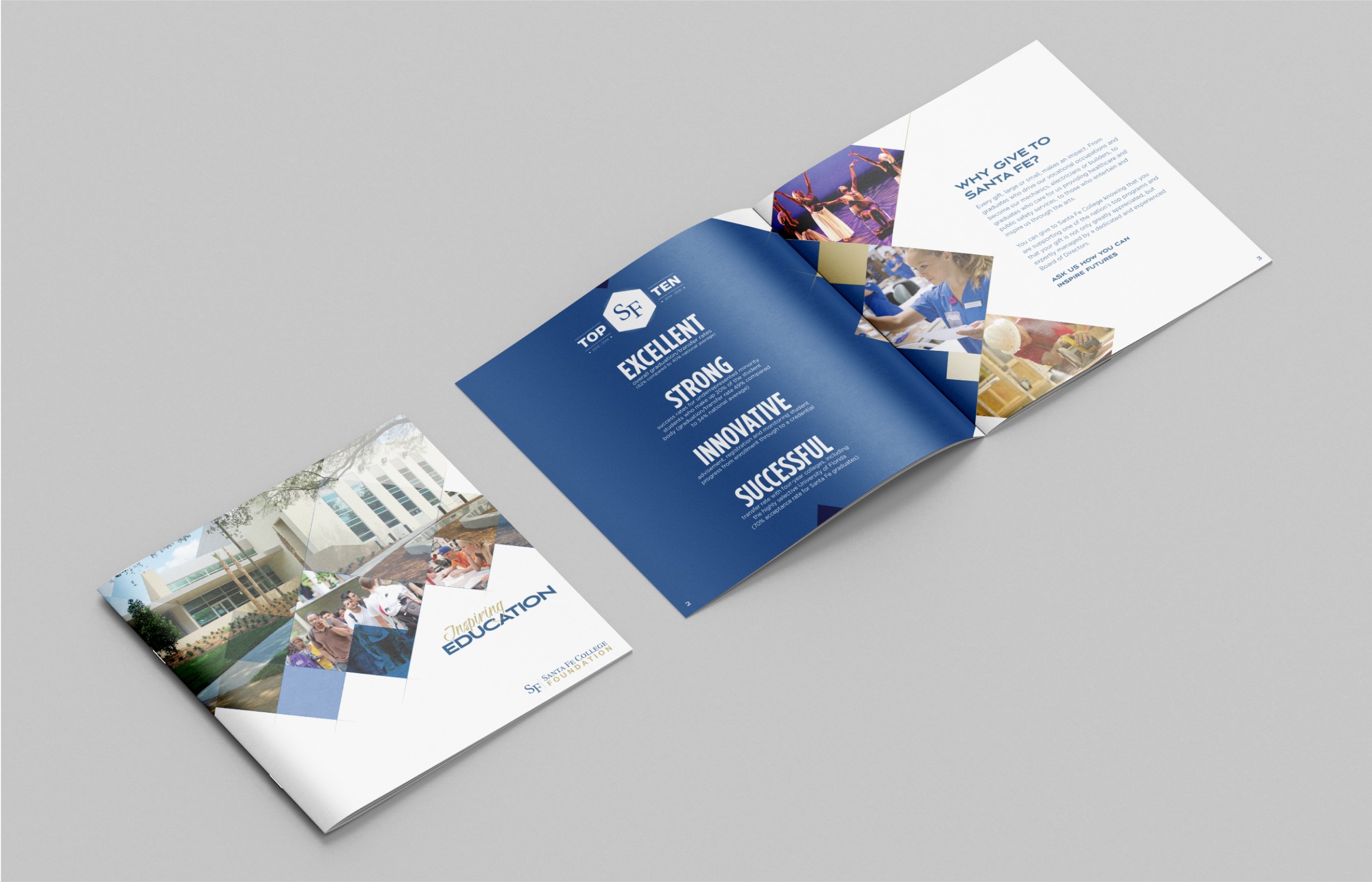 Cover design and interior spread of a brochure.