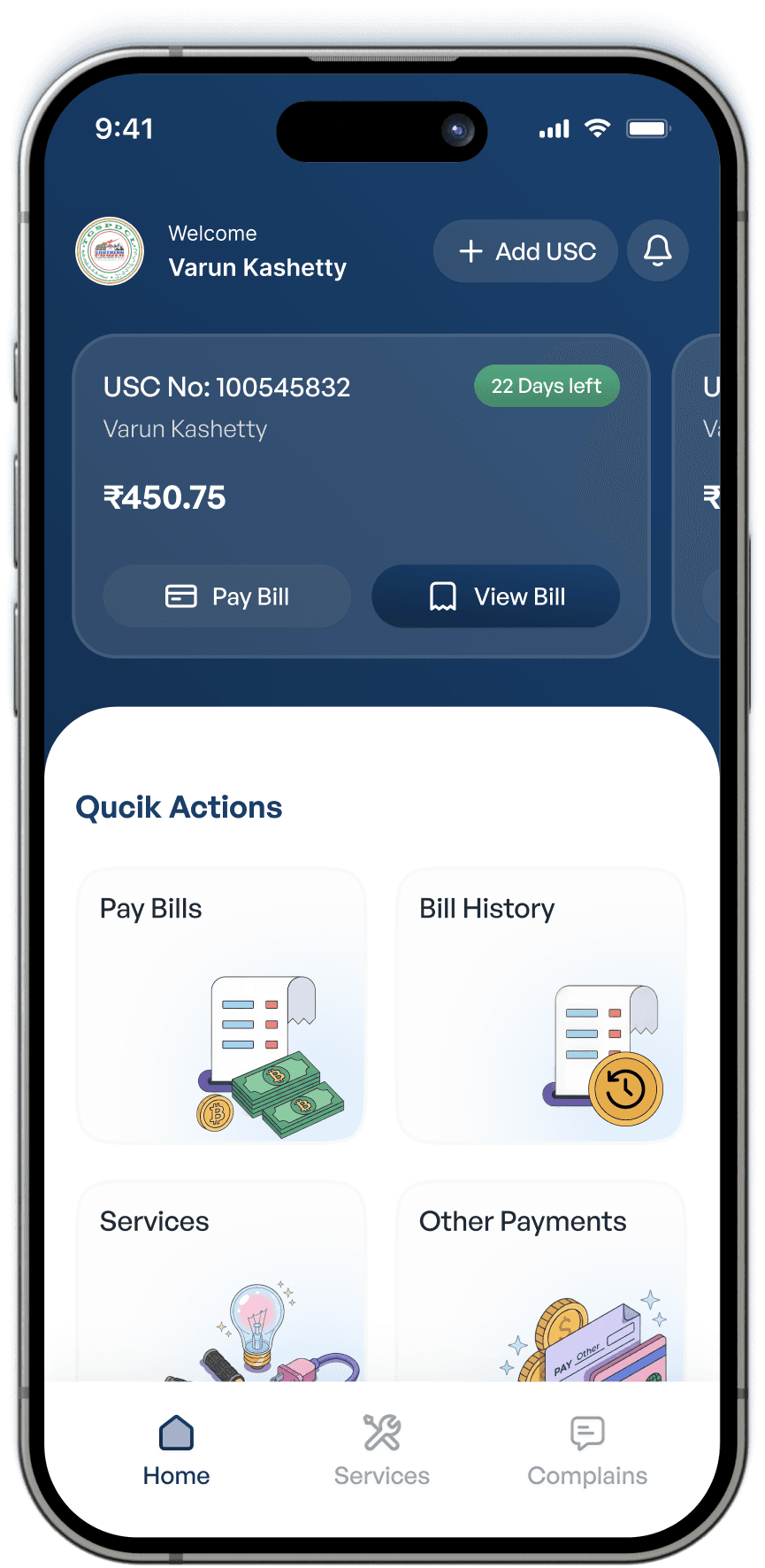 Telangana Electricity app dashboard new interface