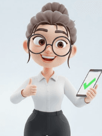 A 3D character viewed from behind with pastel pink hair styled in two buns, wearing a blue knitted sweater and hoop earrings on a light gray background.