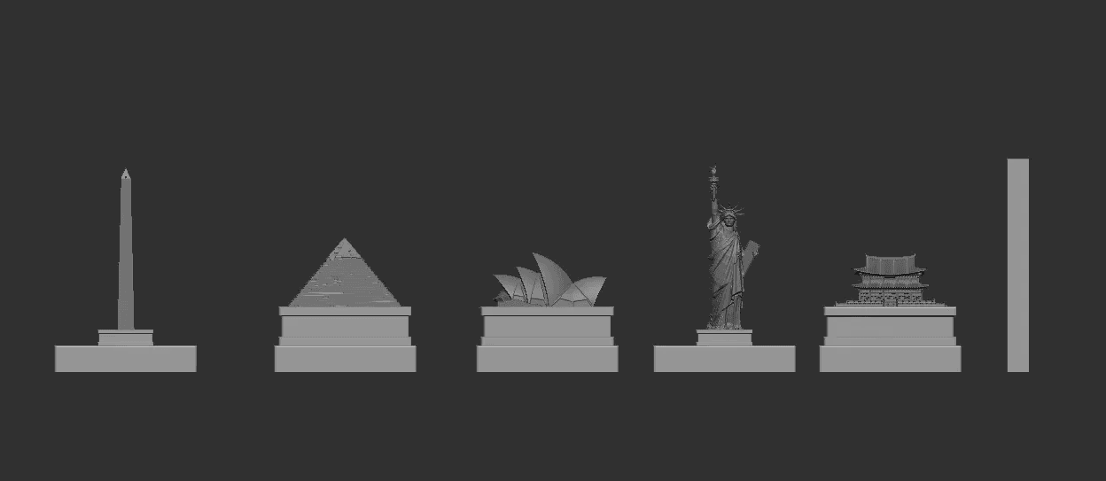 3D 모델링 단계의 세계 랜드마크 미니어처 오브제 / 3D modeled miniature landmark sculptures during the design phase