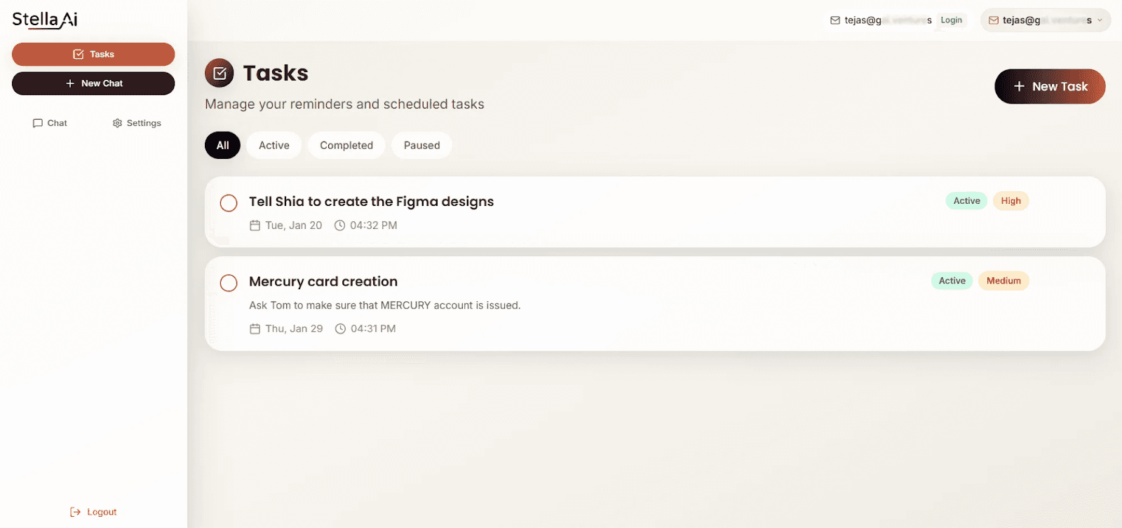 Stella AI Tasks Dashboard
