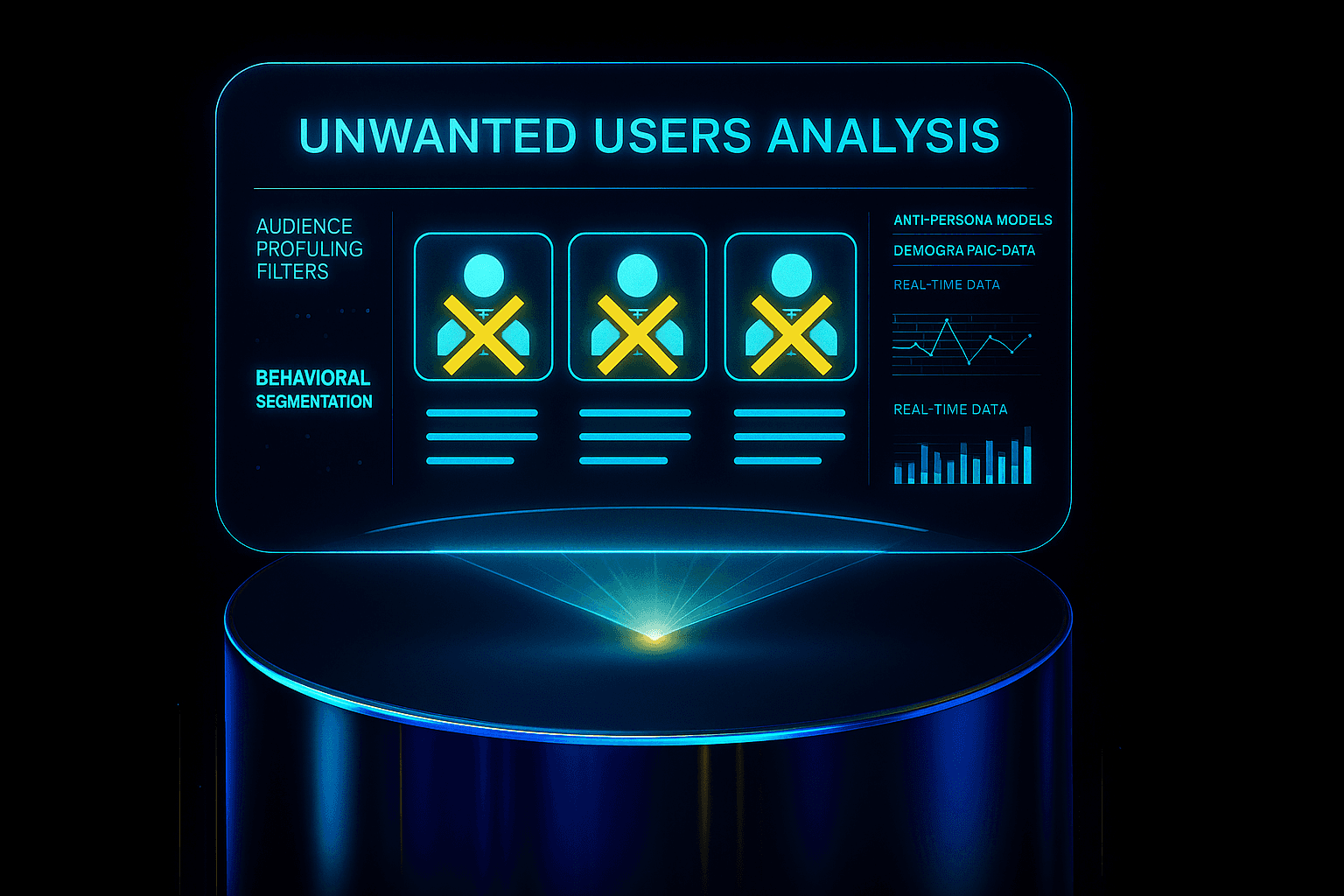 Dashboard showing AI-driven anti-persona profiles filtering unwanted users