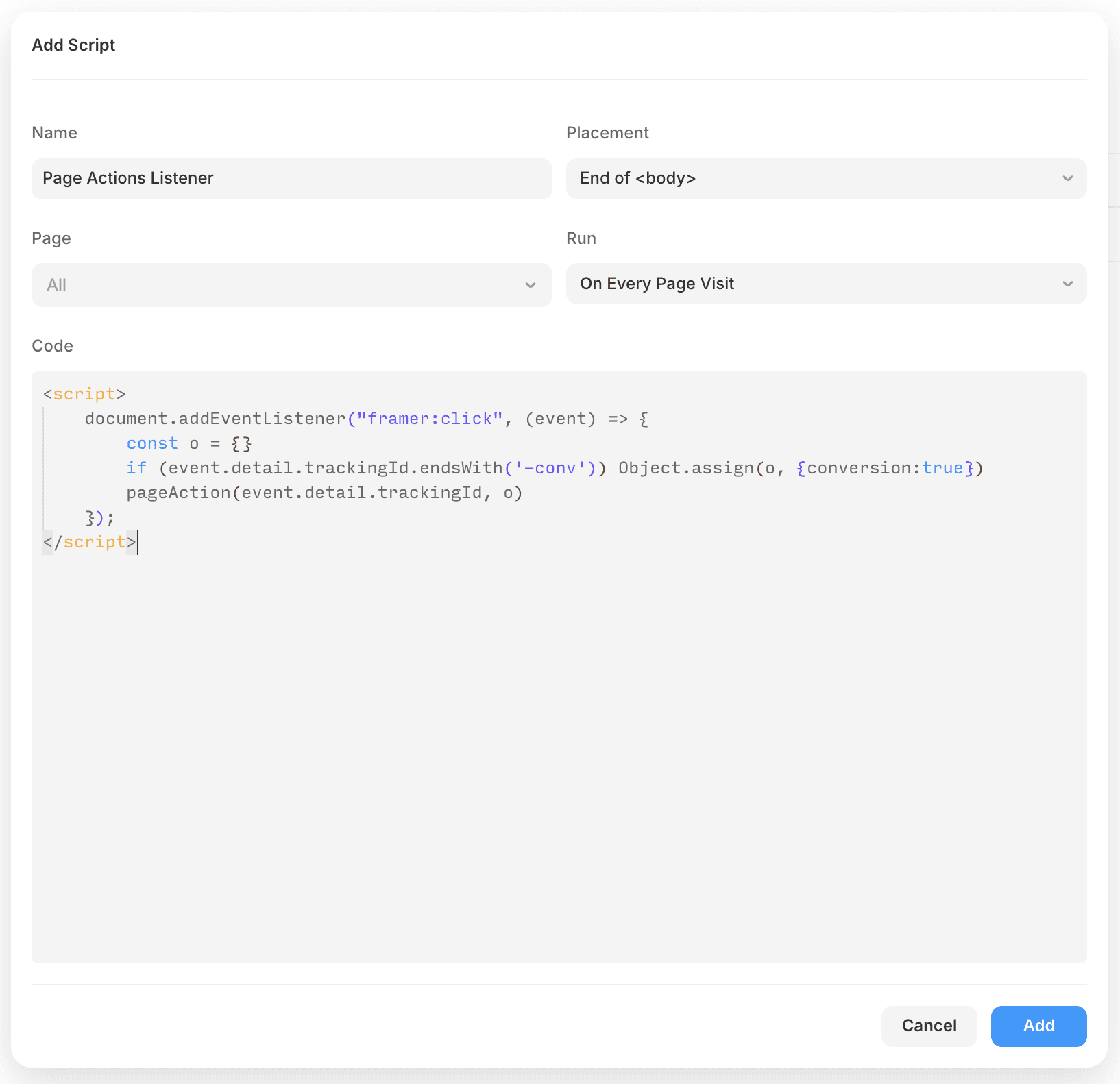 Custom Code for Tracking listener
