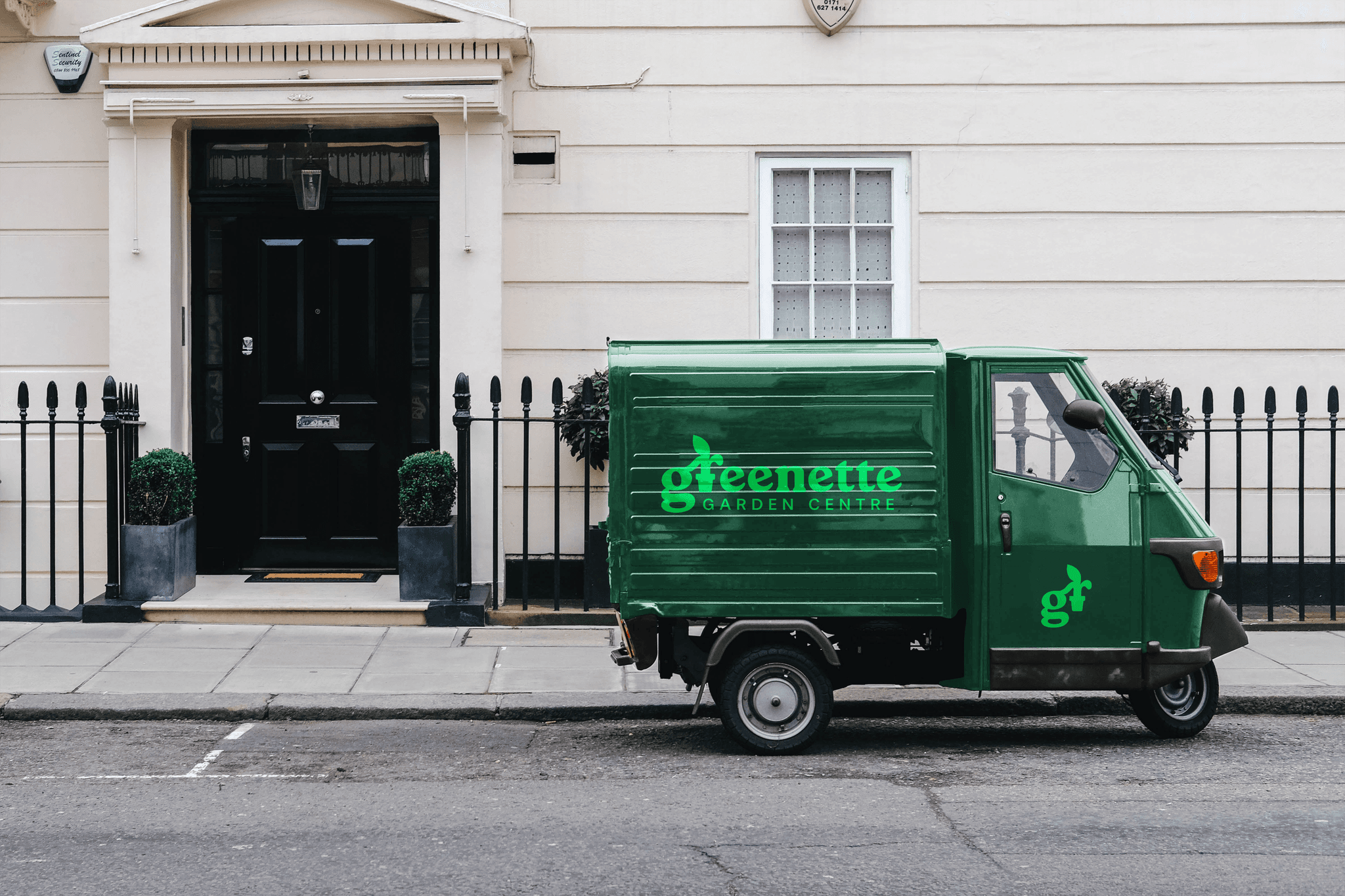 Garden centre delivery truck with logo and branding