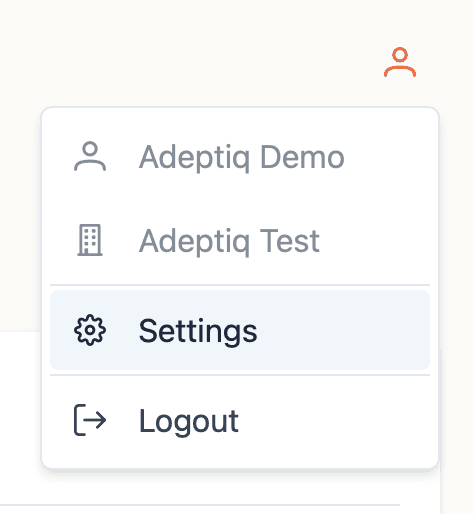 Screenshot of the expanded user account panel, with the menu item Settings highlighted