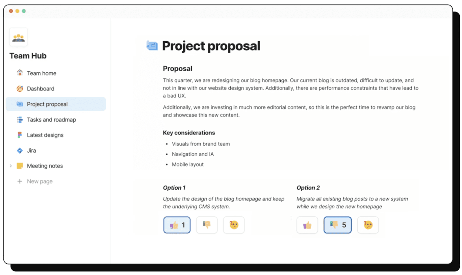 An example of Coda's project proposal feature