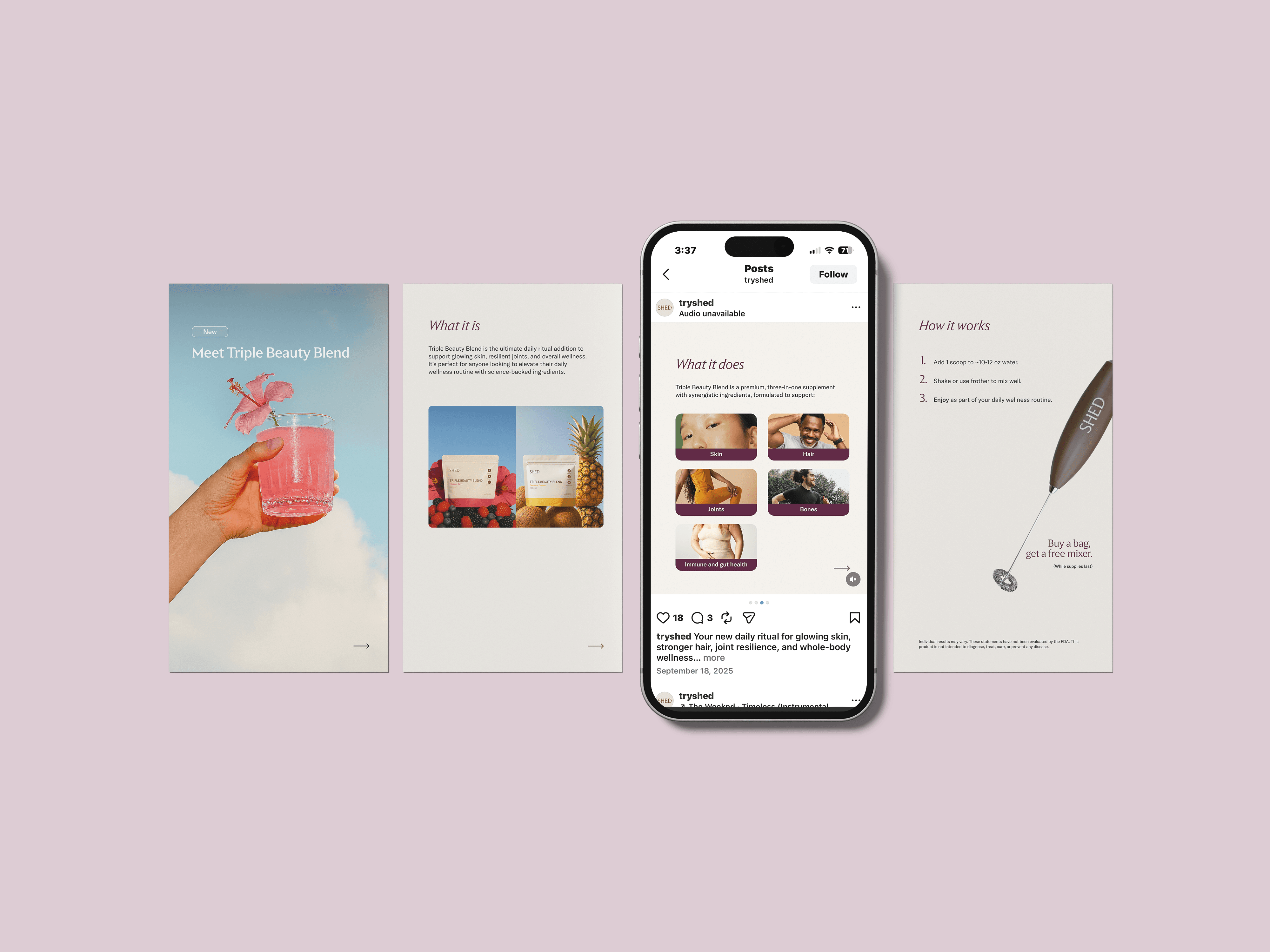 Triple Beauty blend supplement social media carousel