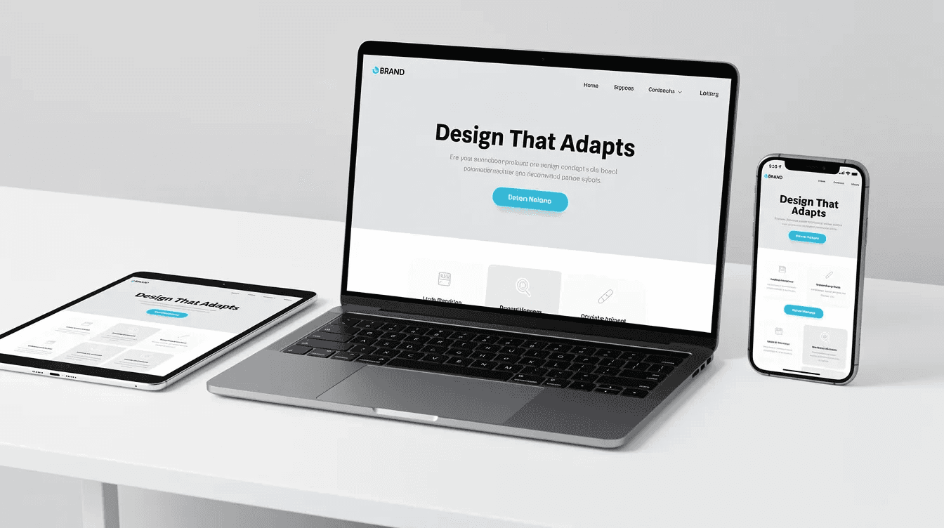 The image showcases a laptop, tablet, and smartphone, all displaying the same clean and modern responsive website design, highlighting the importance of web design services for a cohesive digital presence across multiple devices. This visual representation emphasizes the role of a leading web design agency in creating visually appealing and user-friendly digital experiences.