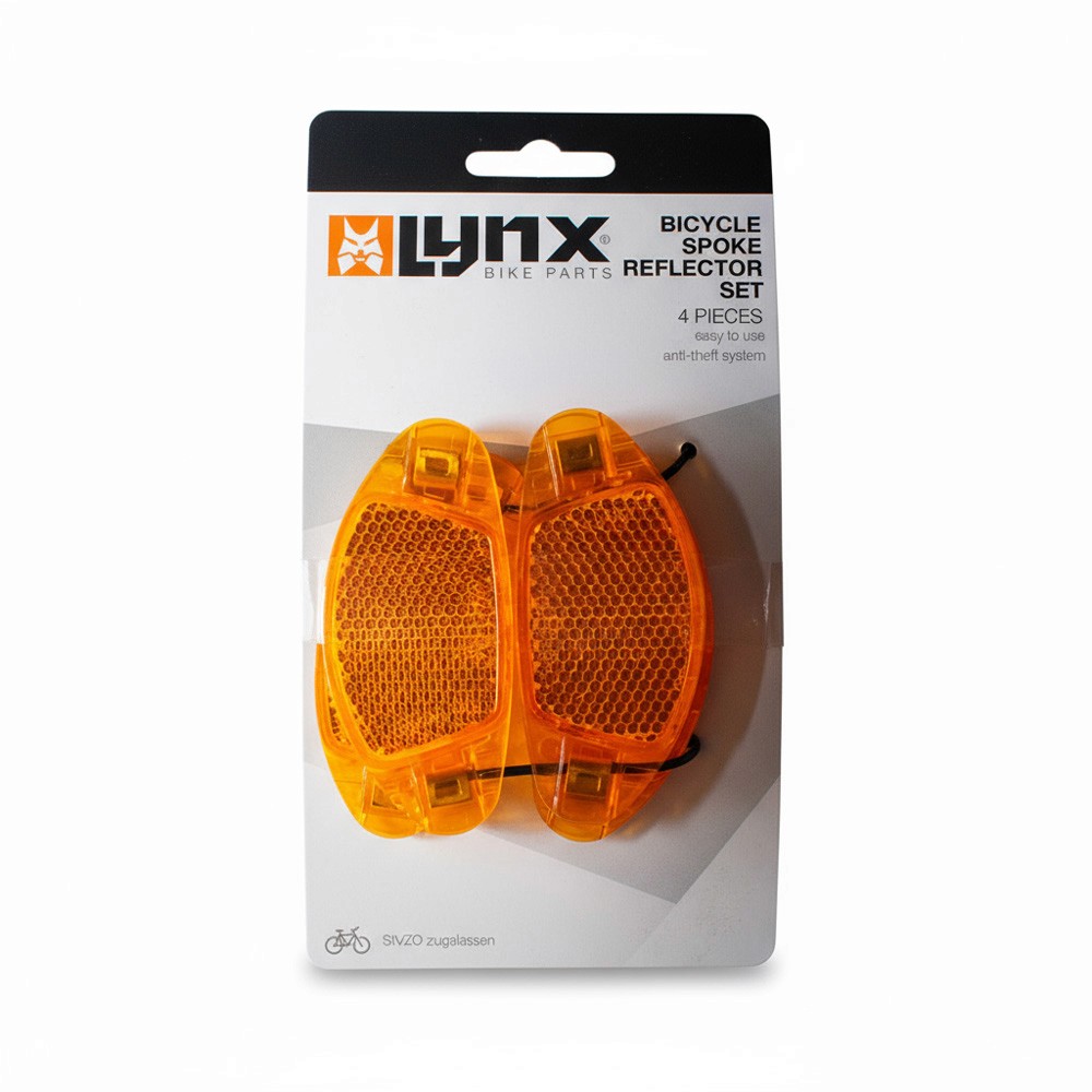 Lynx cykelekrarreflex set med 4 stycken orange reflexer för ekrar, godkända enligt SIVZO-standard, ökar synligheten och säkerheten vid cykling i mörker - till salu i Uppsala