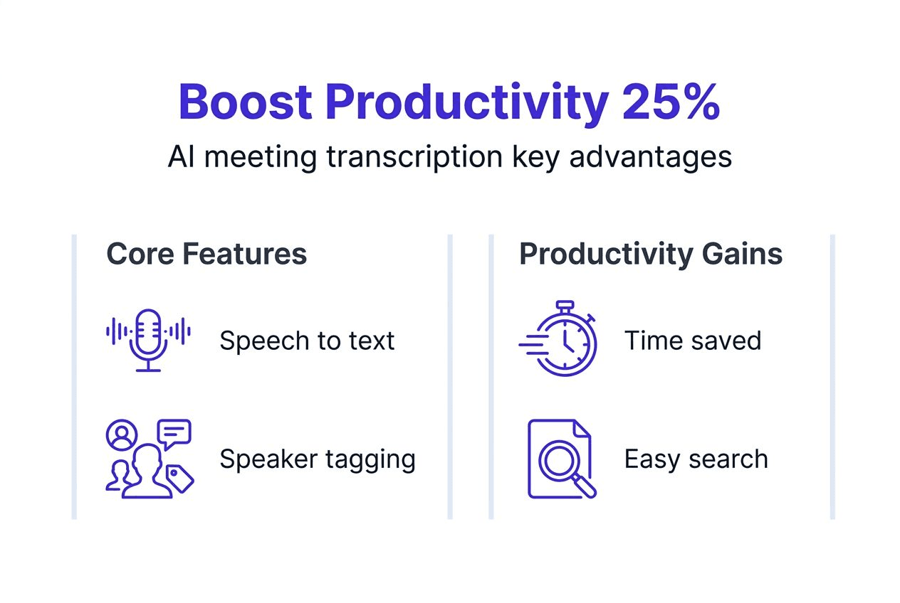 Infographic summarizing AI meeting transcription benefits