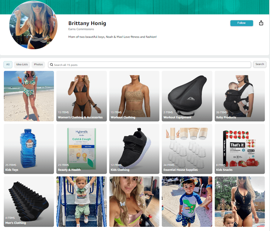 screenshot of influencer Brittany Honig’s amazon storefront