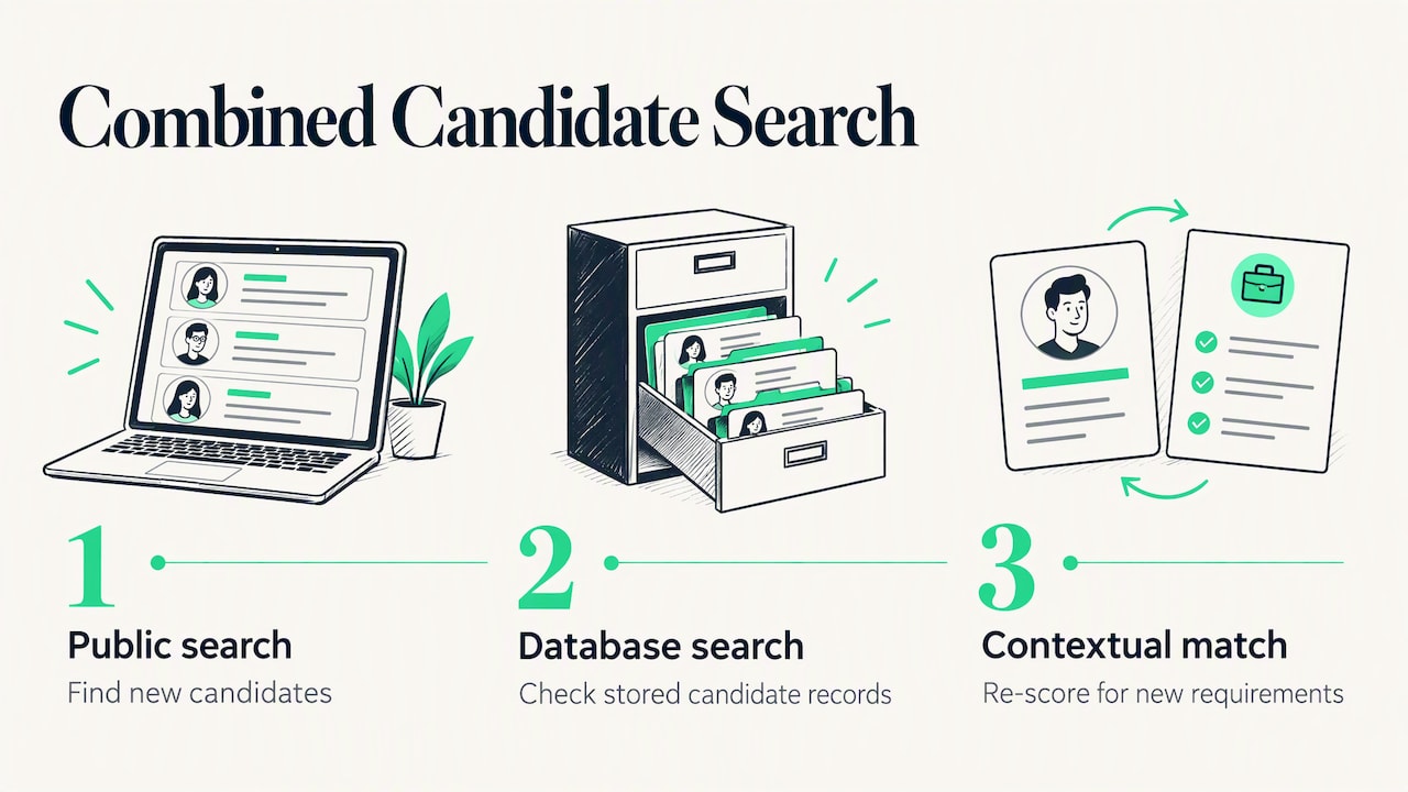 Combining Internal Database Searches With Public LinkedIn Discovery — overview diagram