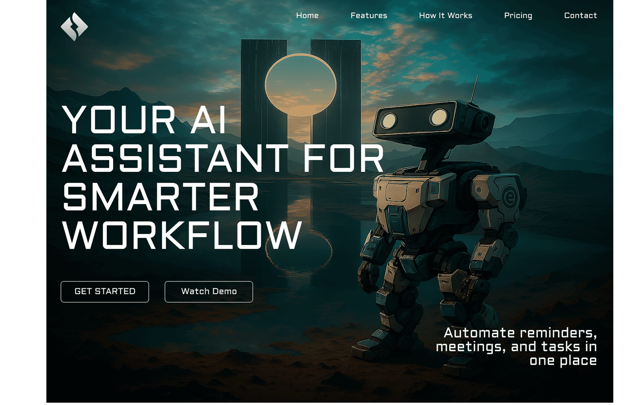 Design For Ai Assistant Website with robot in background image