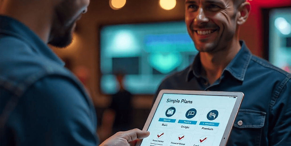 customer-viewing-digital-dashboard-on-tablet-showing-customizable-monthly-maintenance-plans-with-affordable-pricing-options-by-a-solar-care-company