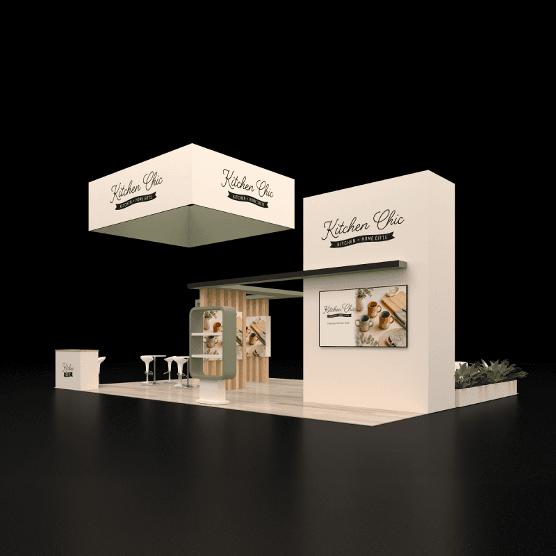 20x30 consumer product booth rental with open meeting areas and lead capture