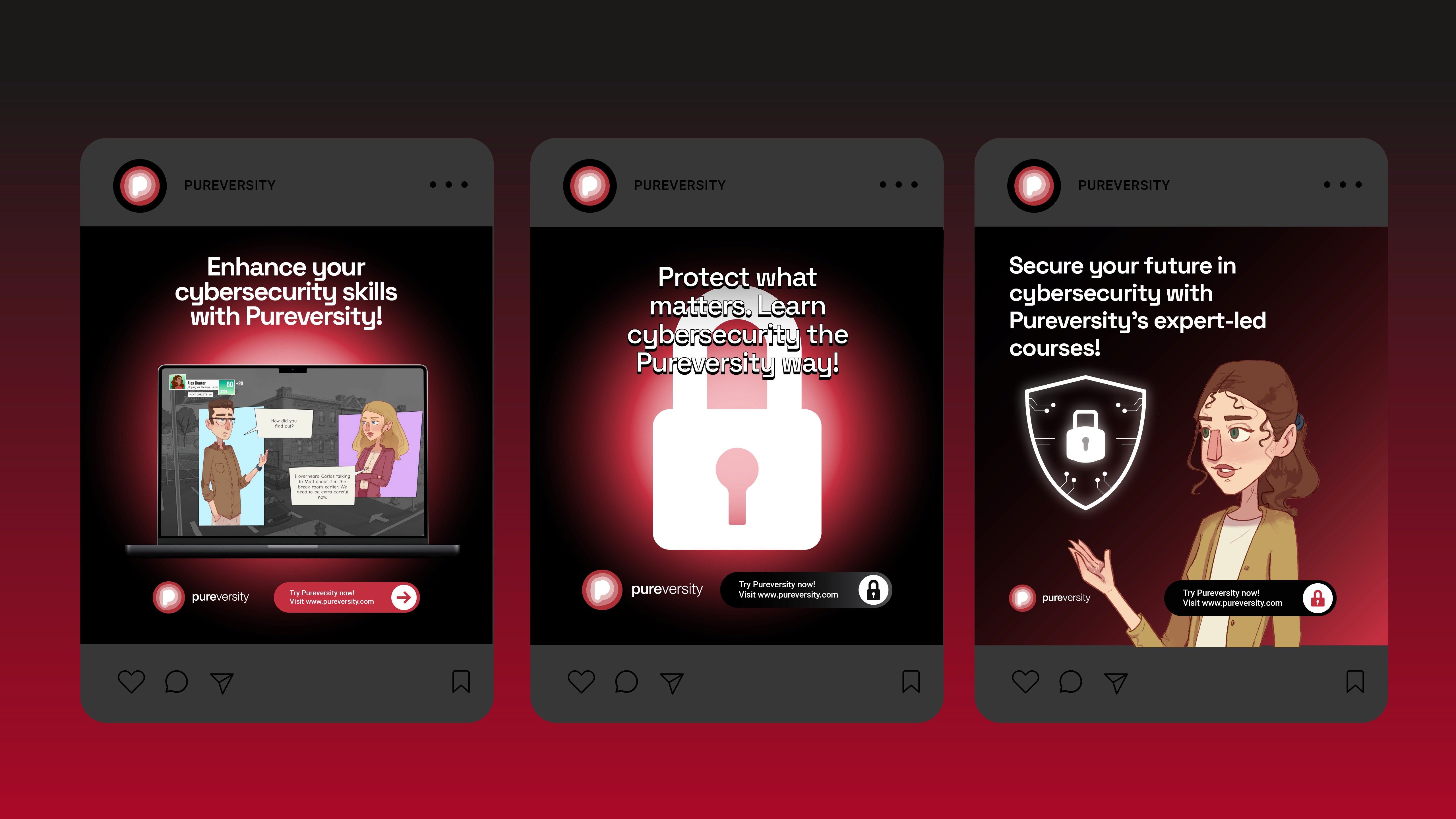 Social media assets designed to extend the Pureversity brand across digital channels.