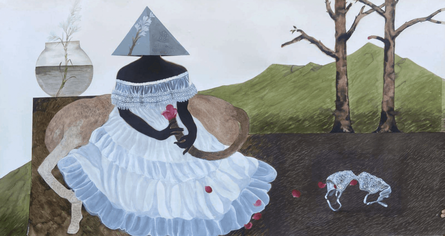 herd of sheep on road painting