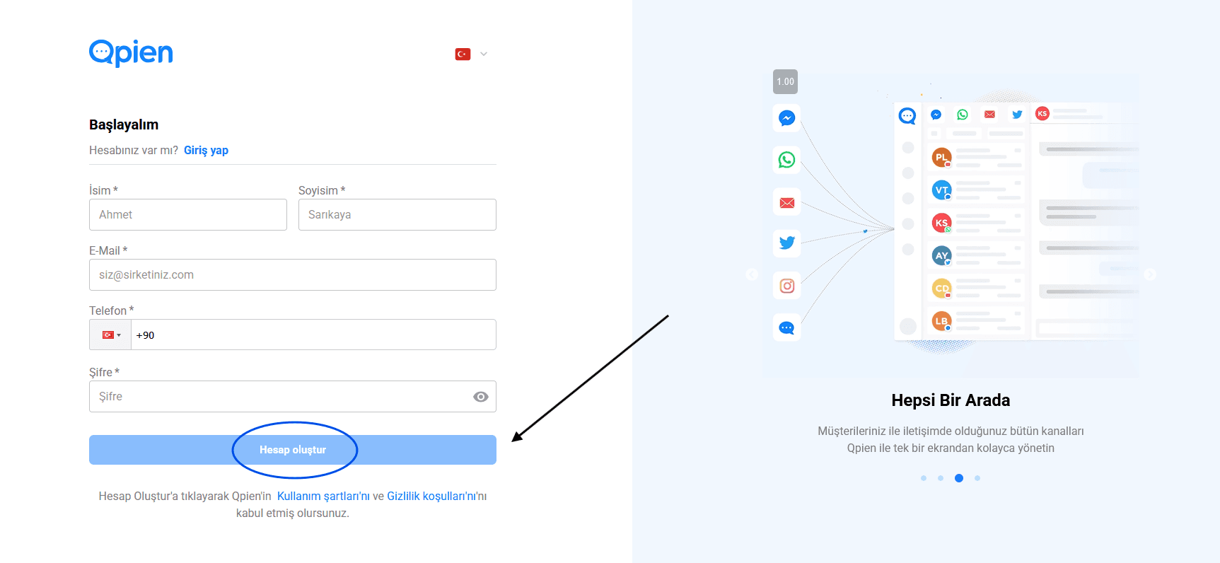 The "Get Started Now" registration form with fields for Name, Email, Phone, and Password.