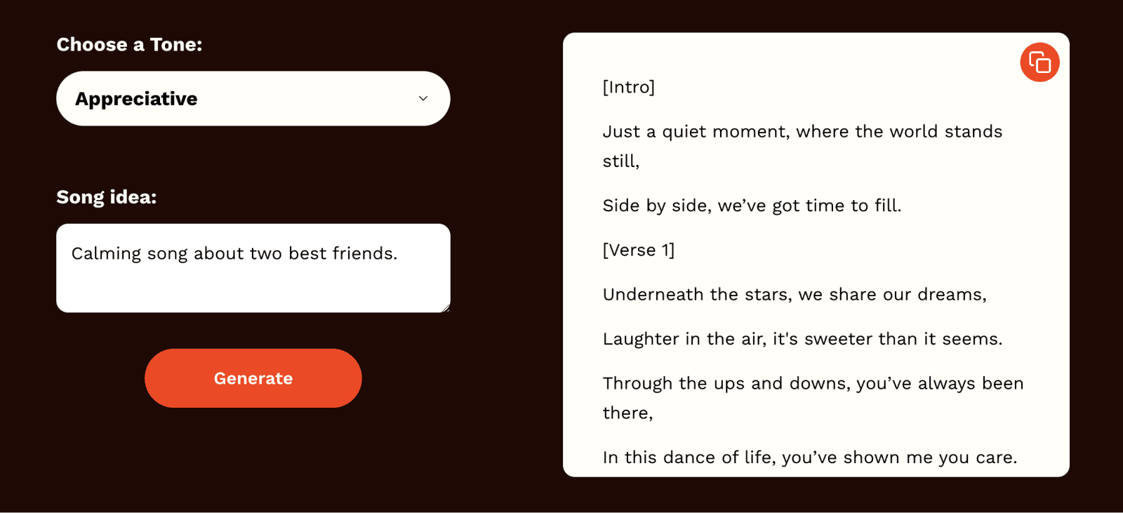 The Rytr lyric generator tool