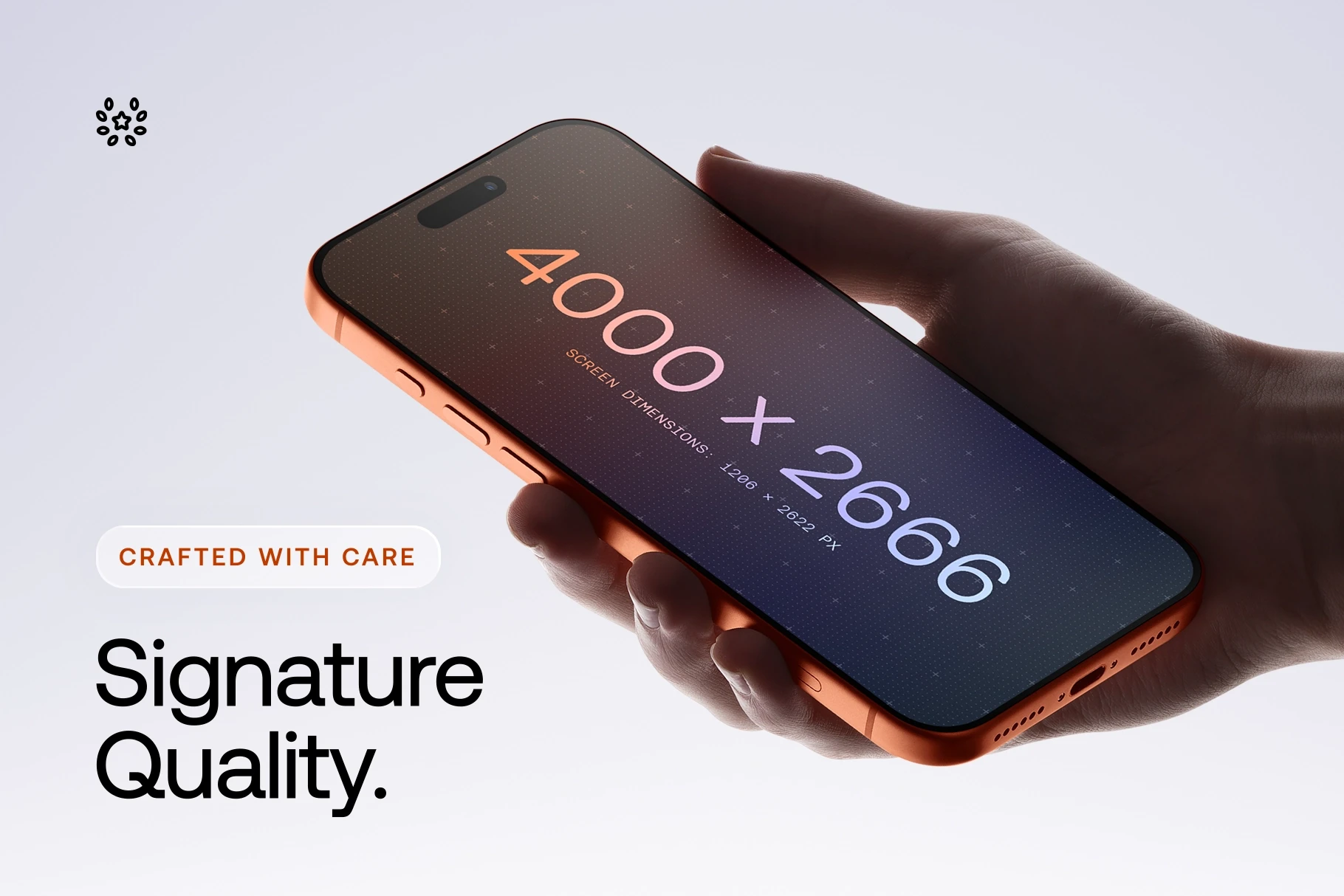High-resolution close-up of the iPhone 17 Pro mockup in hand, highlighting its 4000x2666 pixel signature quality.