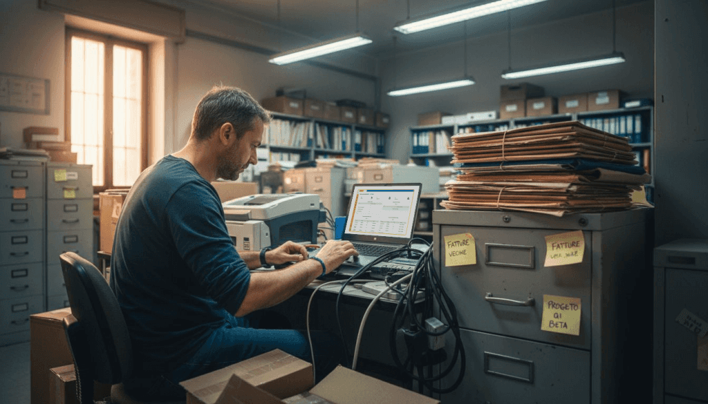 Esperto informatico che si occupa della digitalizzazione dei documenti aziendali nel gestionale sicurezza sul lavoro