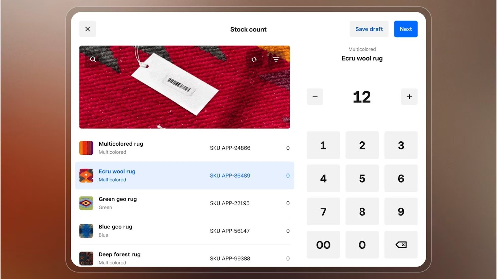 Square's inventory system for counting retail stock