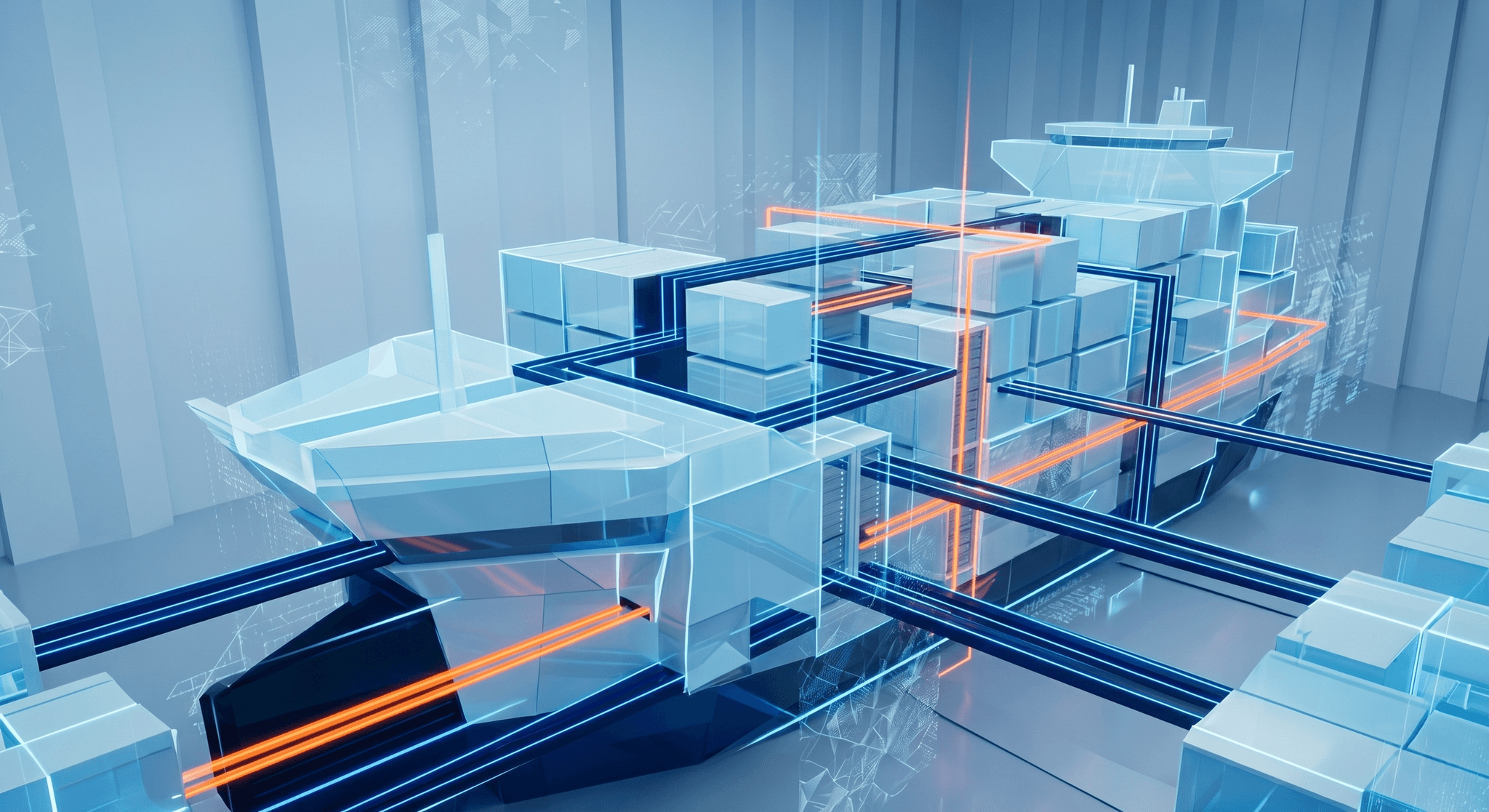 a digital cargo and container ship with digital connections to the world